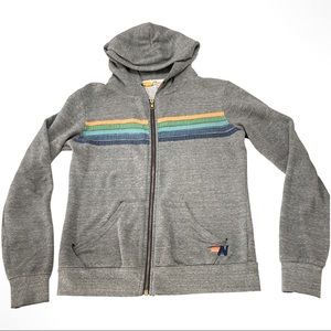 Aviator Nation Gray Hoodie with Rainbow Stripes